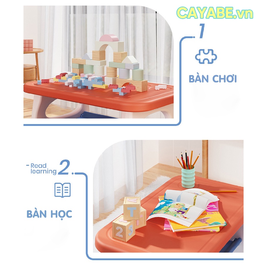 Bộ bàn ghế nhựa cho bé mầm non, tiểu học khủng long CAYABE ngồi học, chơi, vẽ, bàn ghế ăn cho bé cam - vàng