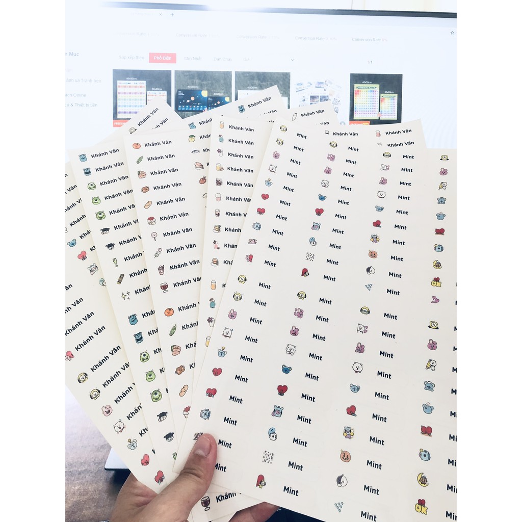 80 tem nhãn tên CHỐNG NƯỚC - Sticker tên theo yêu cầu dán đồ dùng học tập, đồ dùng văn phòng