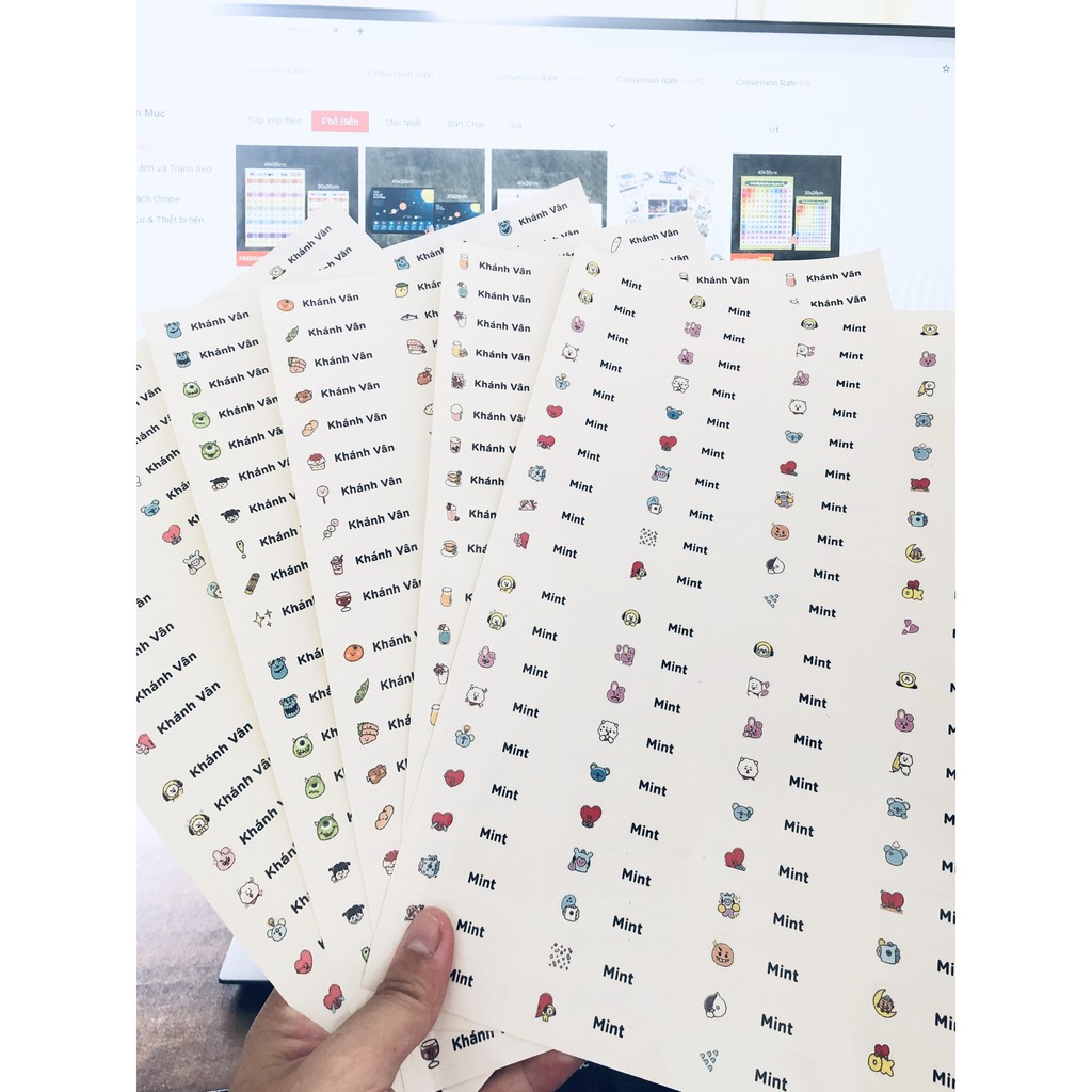 80 tem nhãn tên - Sticker tên theo yêu cầu dán đồ dùng học tập, đồ dùng văn phòng