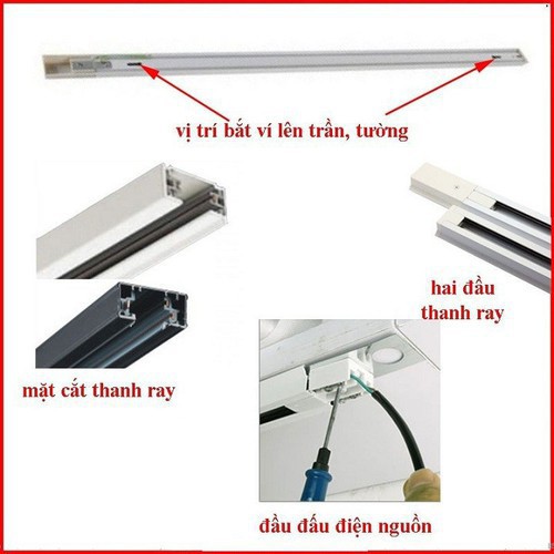 Thanh ray đèn rọi 1m gắn được 4, 5 đèn rọi  - Bảo hành 24 tháng