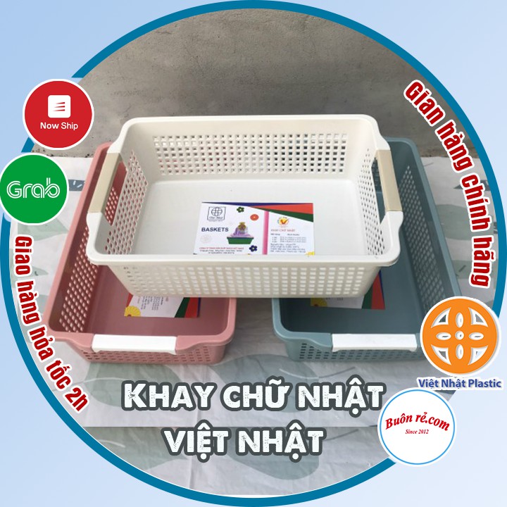 Rổ chữ nhật 2 size (3597-3598) có quai cầm nhựa Việt Nhật, Khay chữ nhật đựng tài liệu, đồ dùng văn phòng đa năng -01371