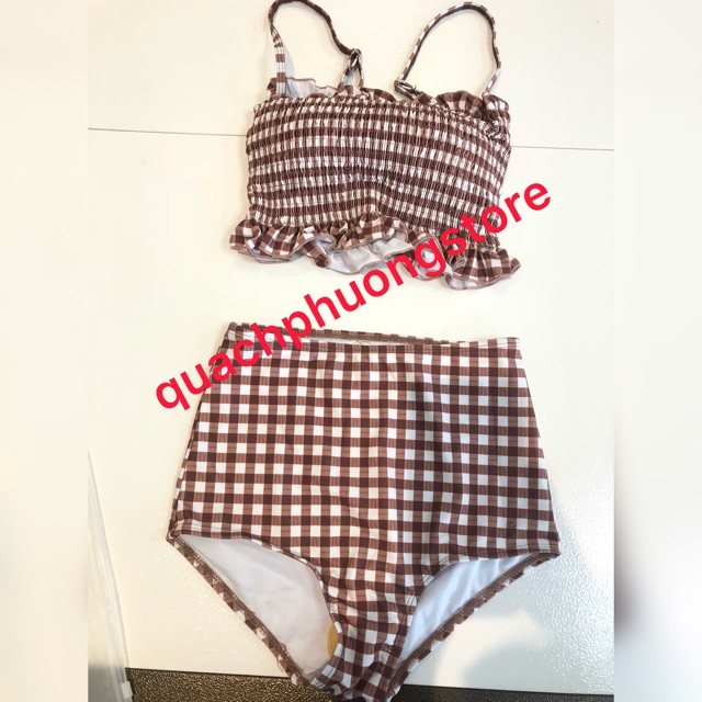 [Hàng Order][Có video ảnh thật] Bộ Bơi Đi Tắm Biển Nữ Bikini rời áo và váy họa tiết caro  BKN17 bộ bơi đi biển