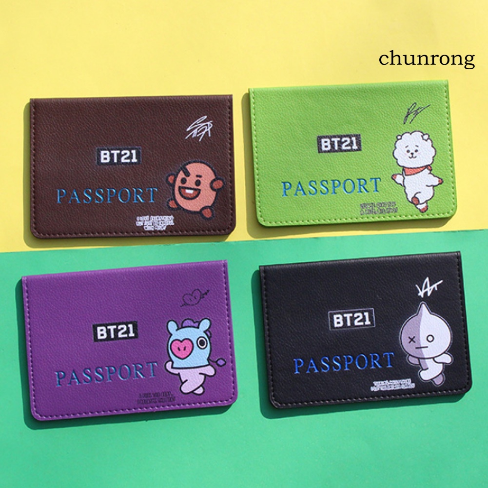 Bìa hộ chiếu chất liệu giả da in họa tiết hoạt hình BTS thời trang