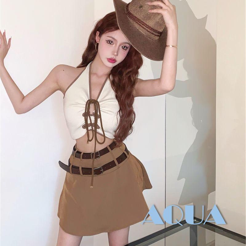 Áo Crop Top Hai Dây Cổ Chữ V Khoét Sâu Màu Sắc Tương Phản Hở Lưng Gợi Cảm