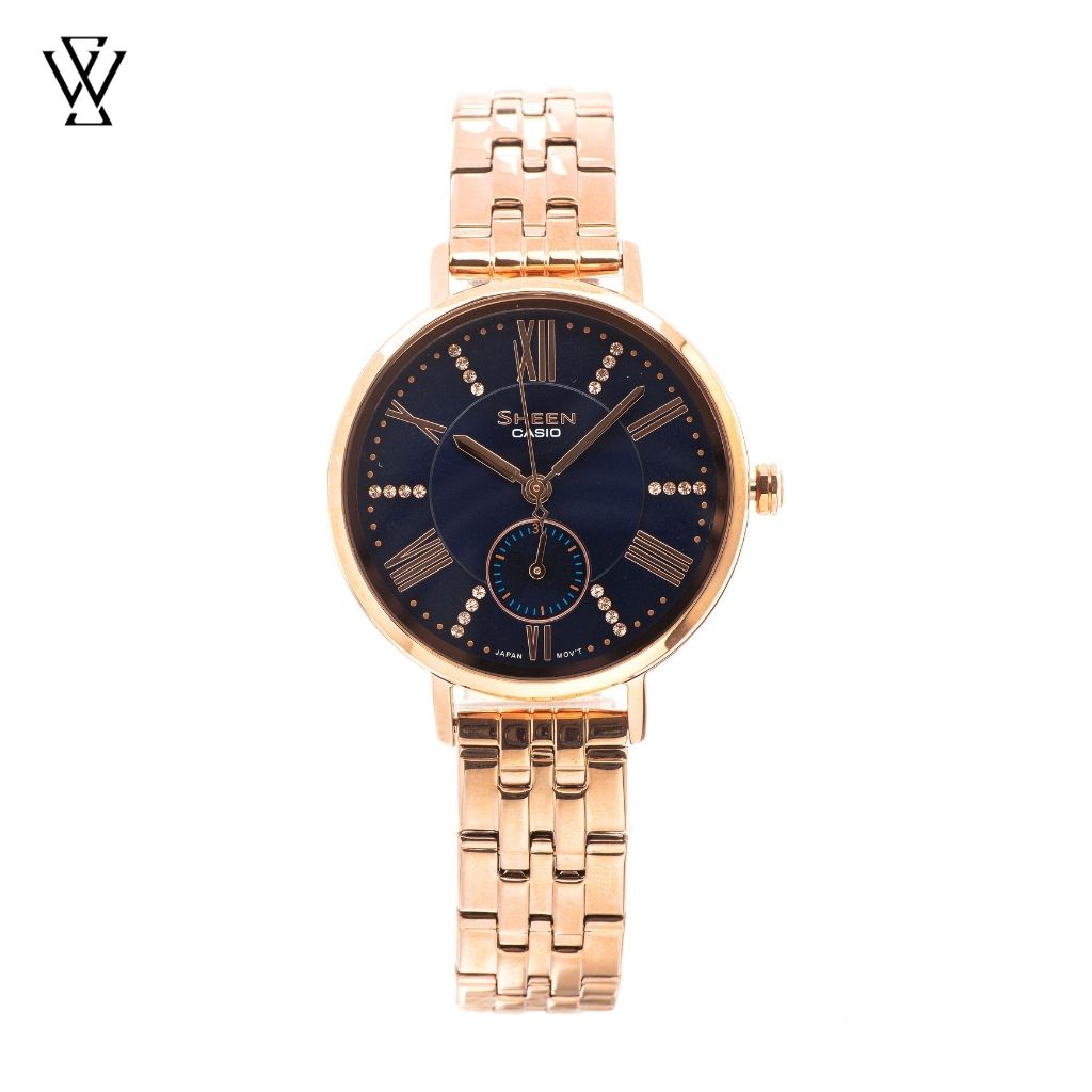 Đồng Hồ Quartz Nữ Casio Sheen WATCHSTORE SHE-3066PG-2AVDF Thiết Kế Mặt Kính Khoáng 34mm, Dây Kim Loại, Vỏ Thép Không Gỉ