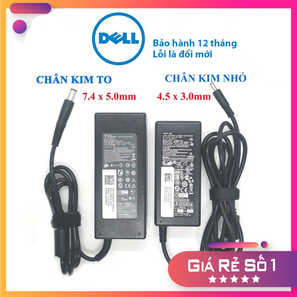 Sạc Laptop Dell 19.5V- 4.62A 90W -chân to / chân nhỏ -19.5V-3.34A 65W - sạc máy tính dell tặng kèm dây nguồn