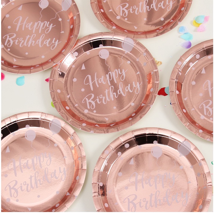 Set đĩa/ cốc/ khăn giấy màu vàng hồng dùng một lần cho tiệc cưới/ sinh nhật