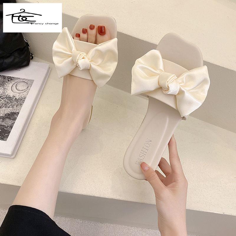 Dép Sandal Đế Bằng Đính Nơ Phong Cách Hàn Quốc Thời Trang Mùa Hè Xinh Xắn