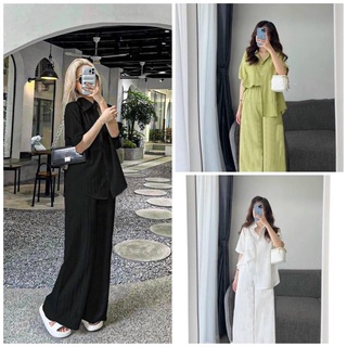 [Ảnh Thật/Hàng Sẵn] Set Sơ Mi Đũi Gân Basic Dáng Dài