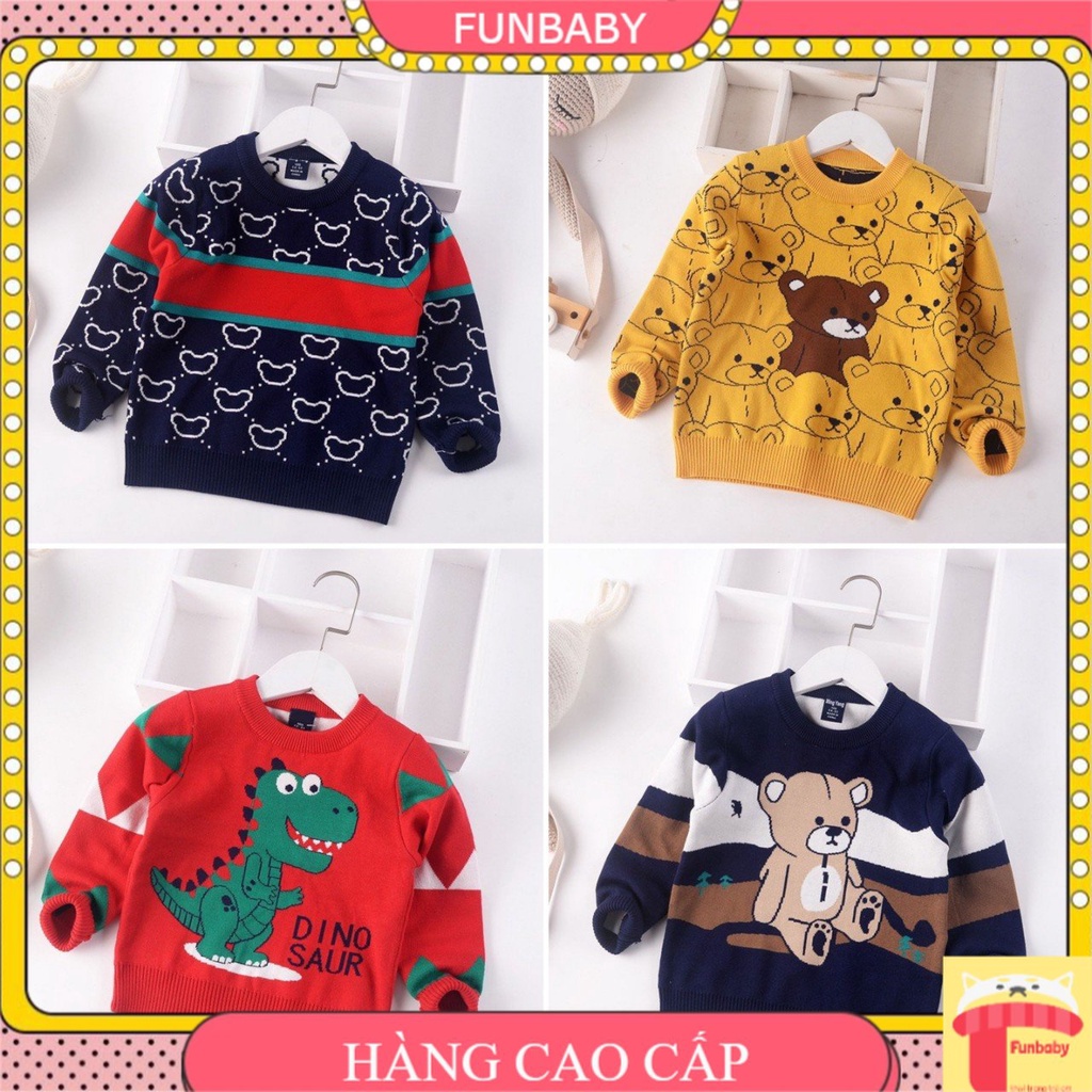 Áo len cho bé dài tay 2-7 tuổi 2 lớp xuất Hàn hình ngộ nghĩnh, Áo thu đông bé trai đanh sợi không bai xù