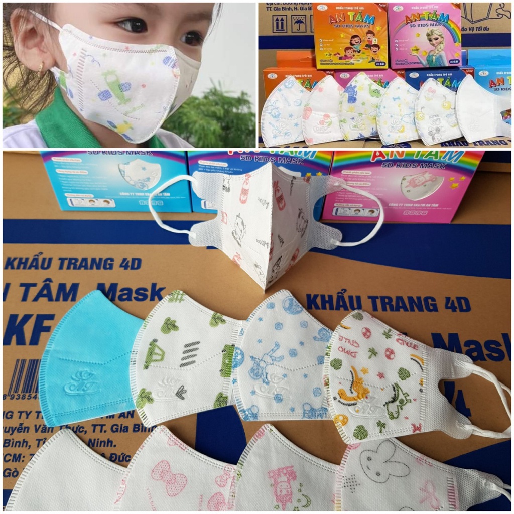 Combo 20- 100c Khẩu Trang 5D Kids chính hãng An Tâm Cho Bé từ 3-6 Tuổi, KF94 cho bé 5-10 tuổi