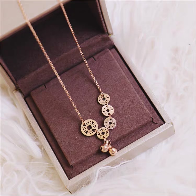 Dây chuyền/vòng tay may mắn mạ vàng hồng 18k đính đồng xu may mắn thời trang