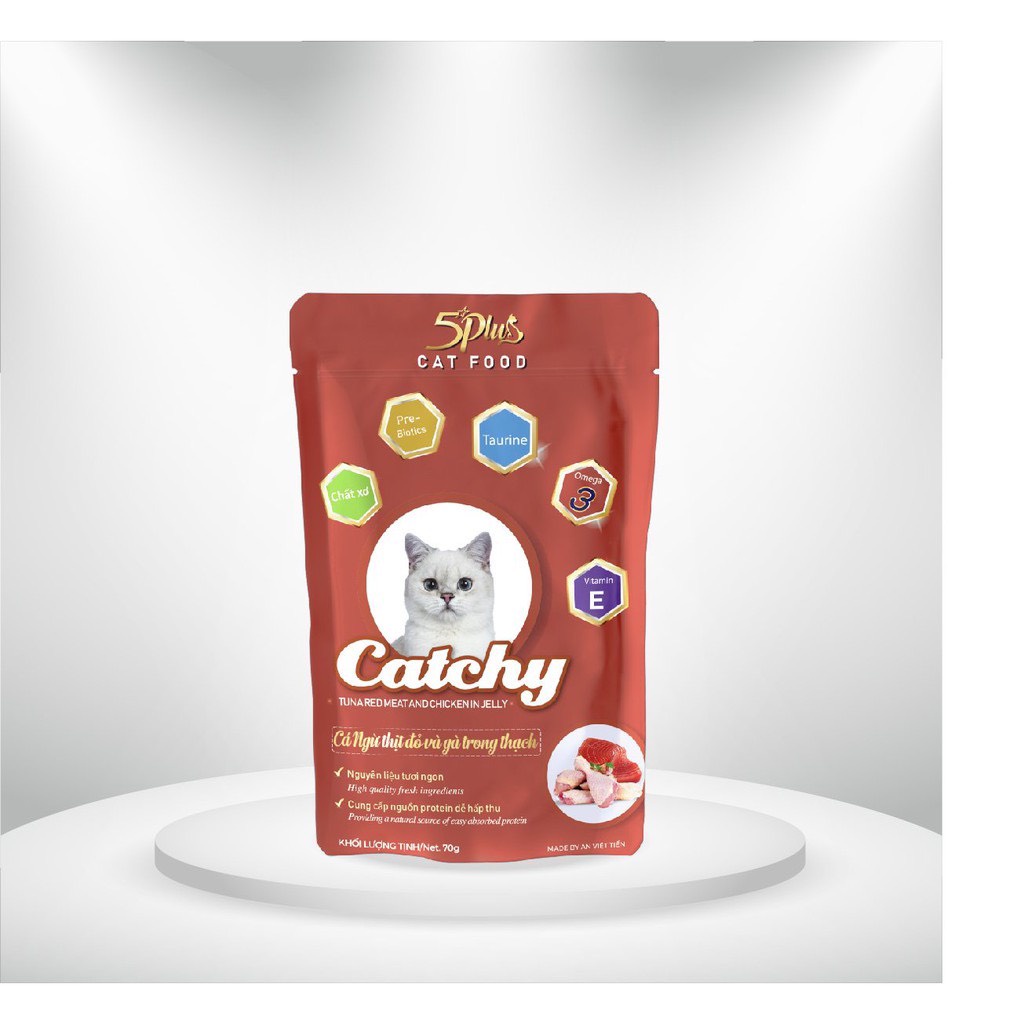 COMBO 5 Gói Pate 5PLUS CATCHY cho Mèo Mix 5 Vị gói 70gr | Vie PETSHOP