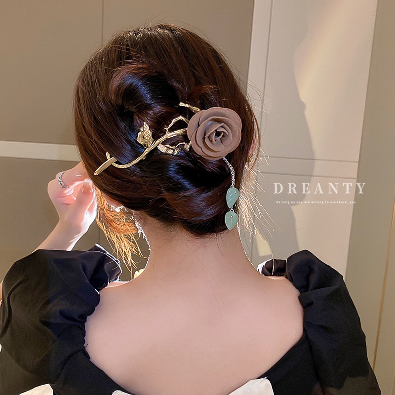 Kẹp Tóc Tua Rua Hình Hoa Hồng Phong Cách Hàn Quốc Thời Trang Cho Nữ