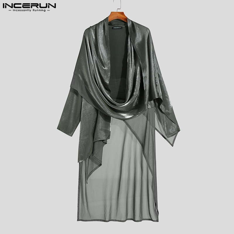 INCERUN Áo Khoác Cardigan Dạng Quấn Thiết Kế Tròn Xuyên Thấu Cho Nam
