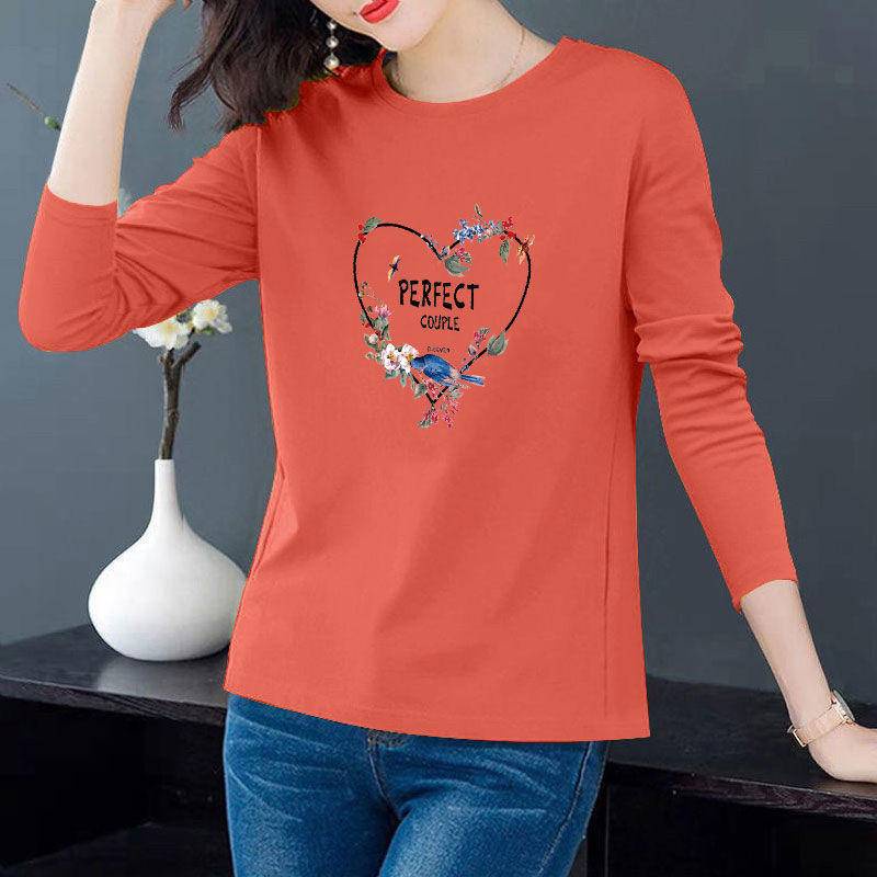 Áo thun cotton cổ tròn tay dài plus size cho phụ nữ trung niên