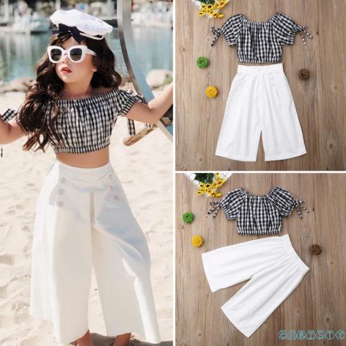Bộ áo croptop phối sọc + quần ống rộng thời trang sang chảnh cho bé từ 1 đến 6 tuổi
