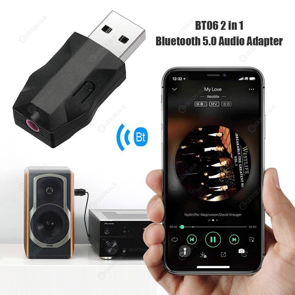 Thiết bị nhận bluetooth 5.0 Dongle 2 in 1 có chức năng thoại rãnh tay trên xe ô tô