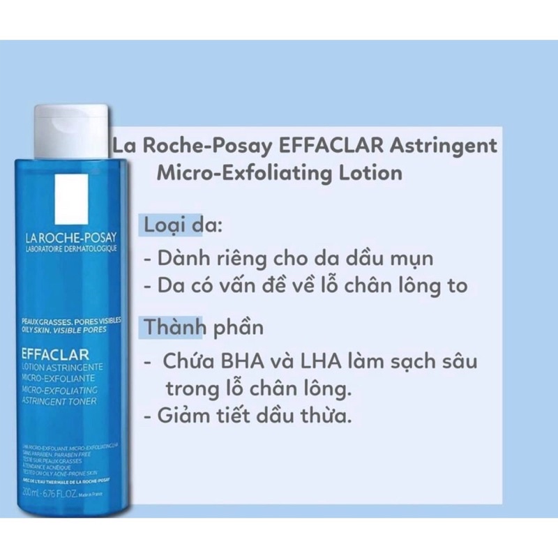 Nước Hoa Hồng Toner La Roche Posay Effaclar Astringente 200ml