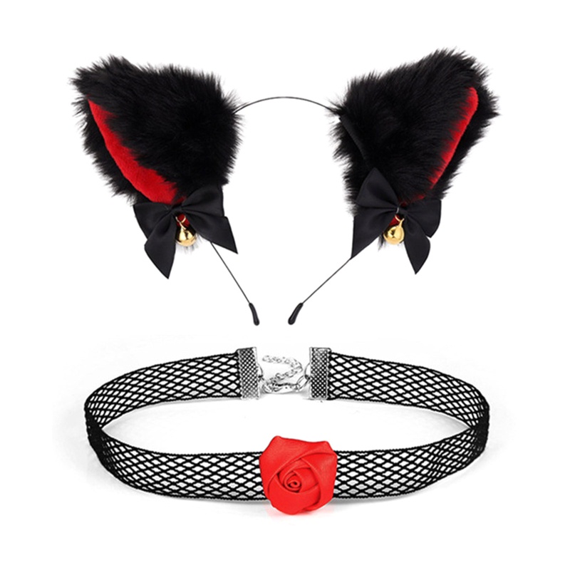 Vòng Cổ Choker Ren Phối Tai Cáo Hóa Trang Halloween Cho Nữ