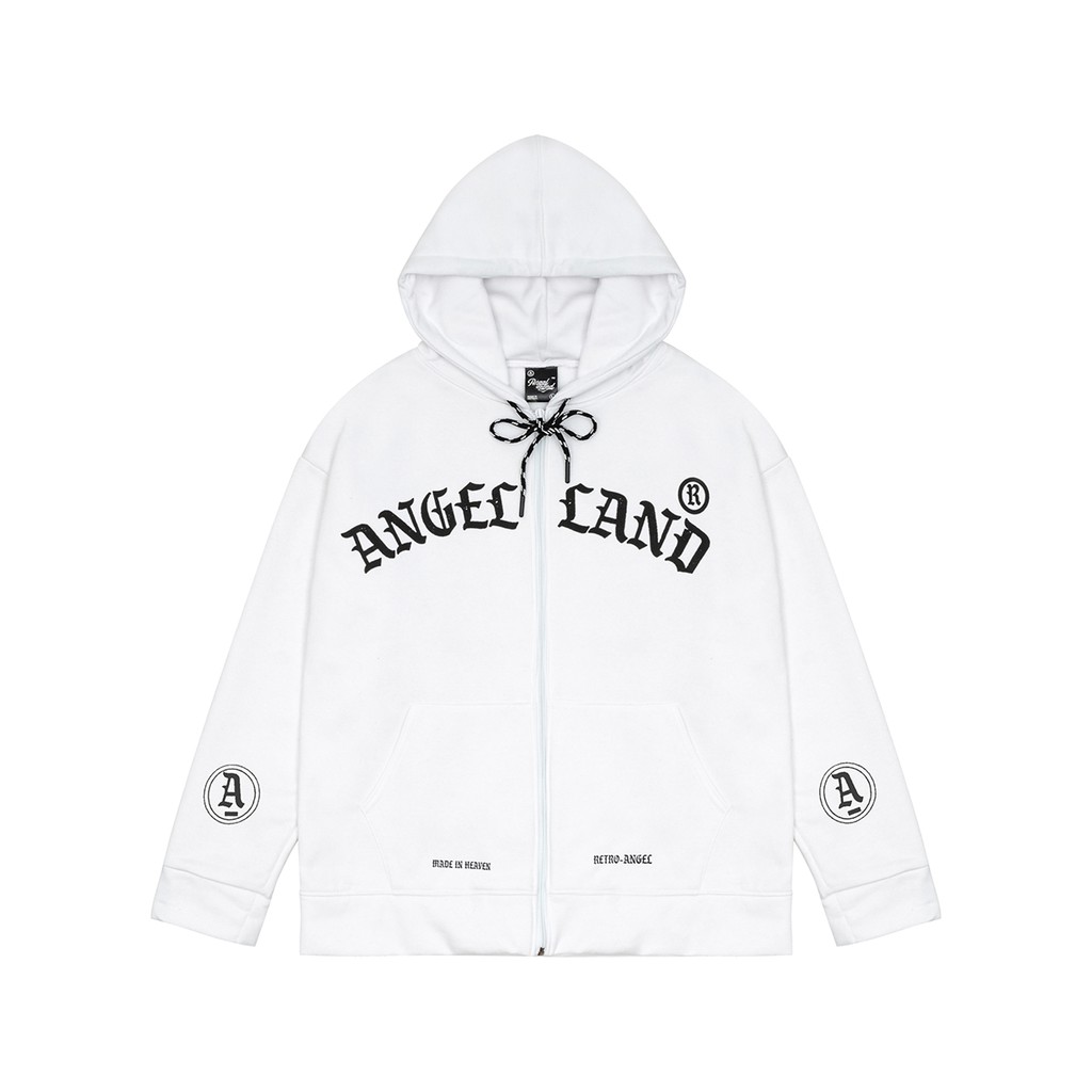 Áo Hoodie Angel-Land khoá kéo Retro-Angel Trắng Chính hãng