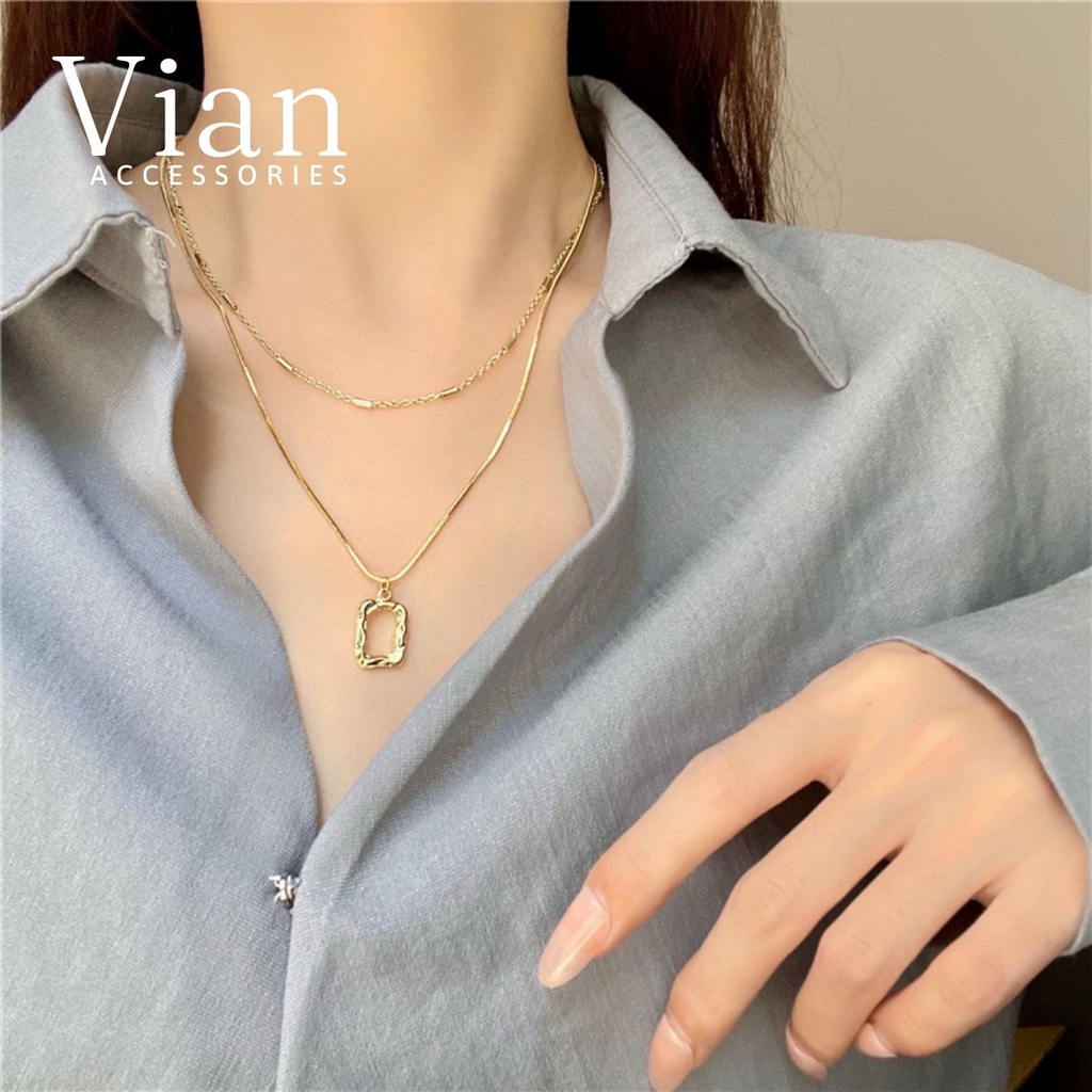 Vòng Cổ - Dây Chuyền Nữ 2 Tầng Mặt Vuông Cao Cấp Vian Accessories DC22 Esther Kiểu Dáng Đơn Giản, Nhã Nhặn, Dễ Phối Đồ