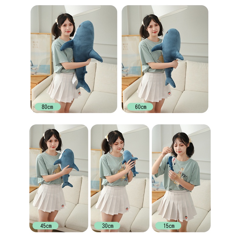 Cá mập nhồi bông dễ thương trang trí ghế sofa cỡ 45cm-140cm