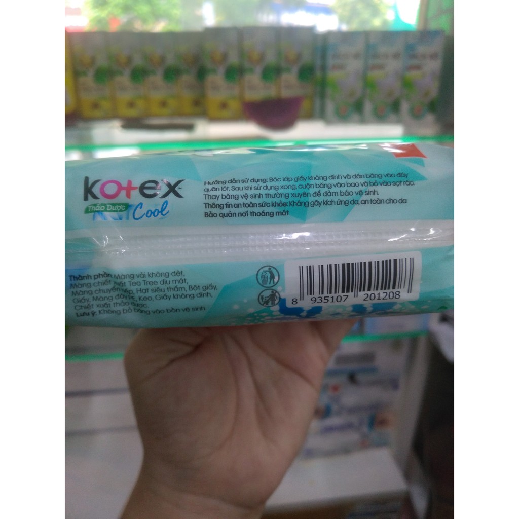 Băng vệ sinh Kotex Cool Thảo dược siêu mỏng 23cm 8 miếng không cánh dịu mát siêu mềm