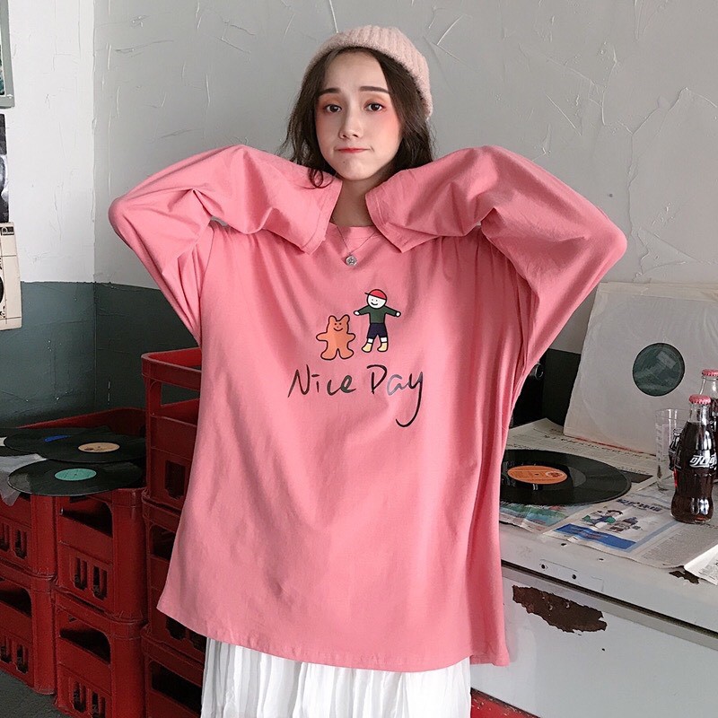 Áo thun tay dài form rộng unisex Wind Nice Day, áo sweater unisex Ulzzang Wind ( HÀNG ĐẸP KÈM ẢNH THẬT )