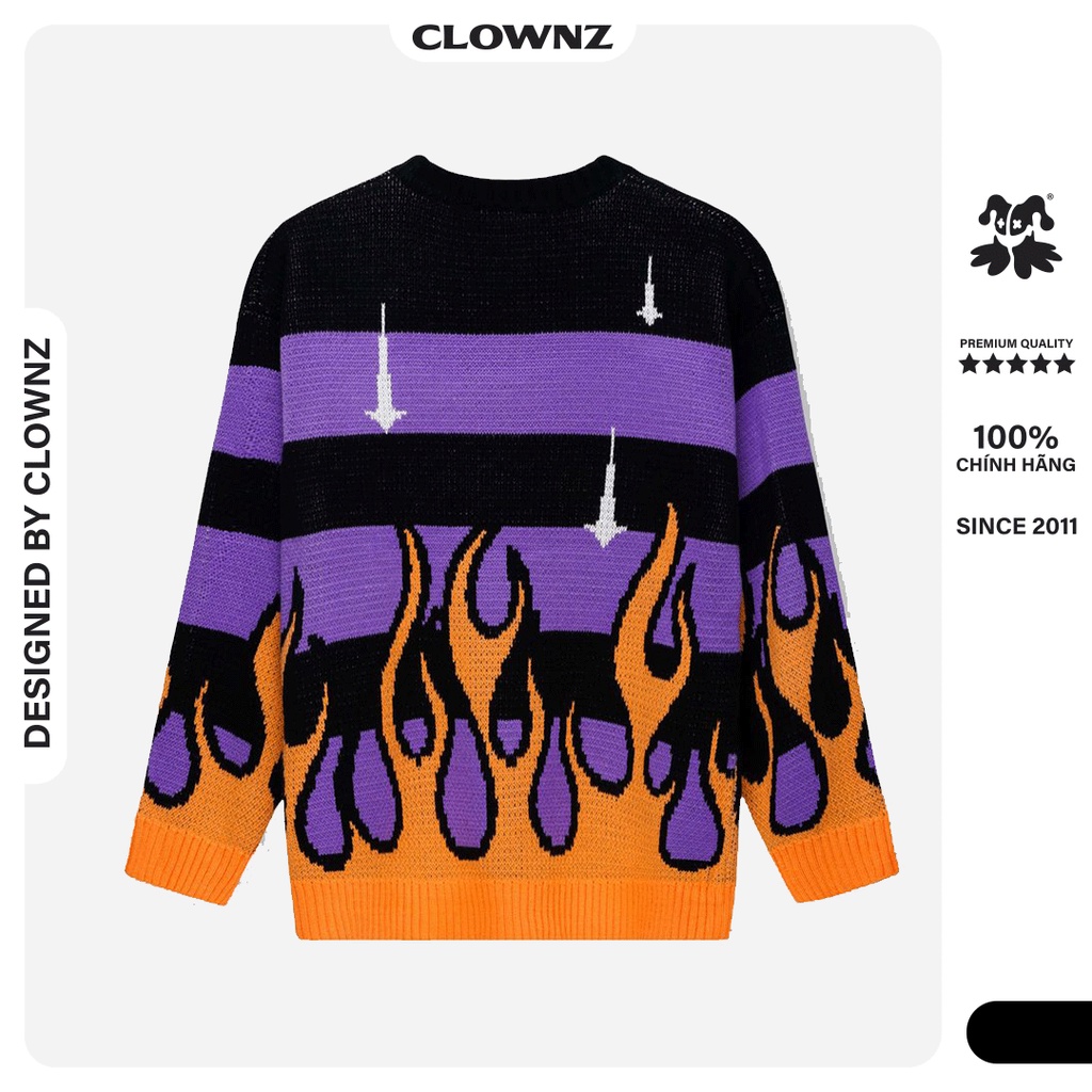 Áo len sweater local brand Clownz WorldZ Star Knit form rộng, dáng raglan chất len dệt 100% cotton, phối màu tím cam