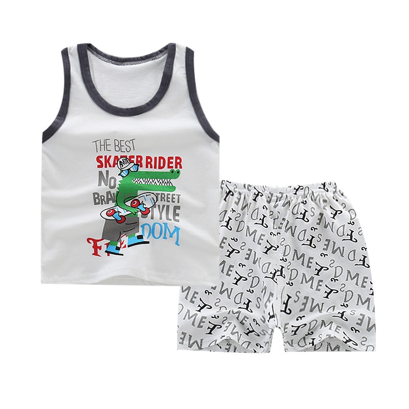 Bộ Áo Sơ Mi Không Tay + Quần Short Cotton Thời Trang Cho Bé