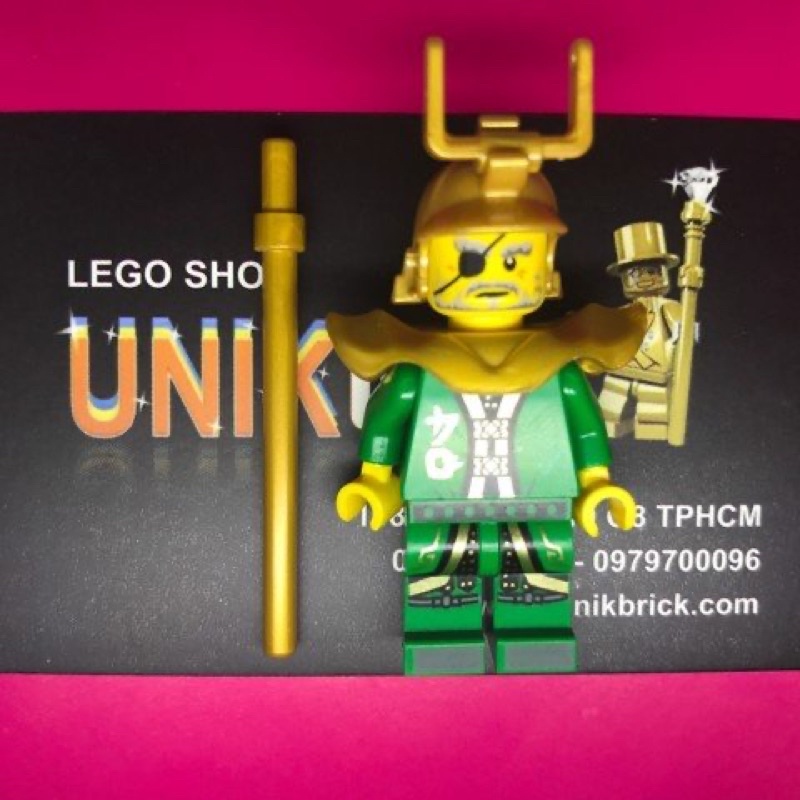 Lego UNIK BRICK Ninjago Hutchins áo xanh lá giáp vai vàng chính hãng (như hình).