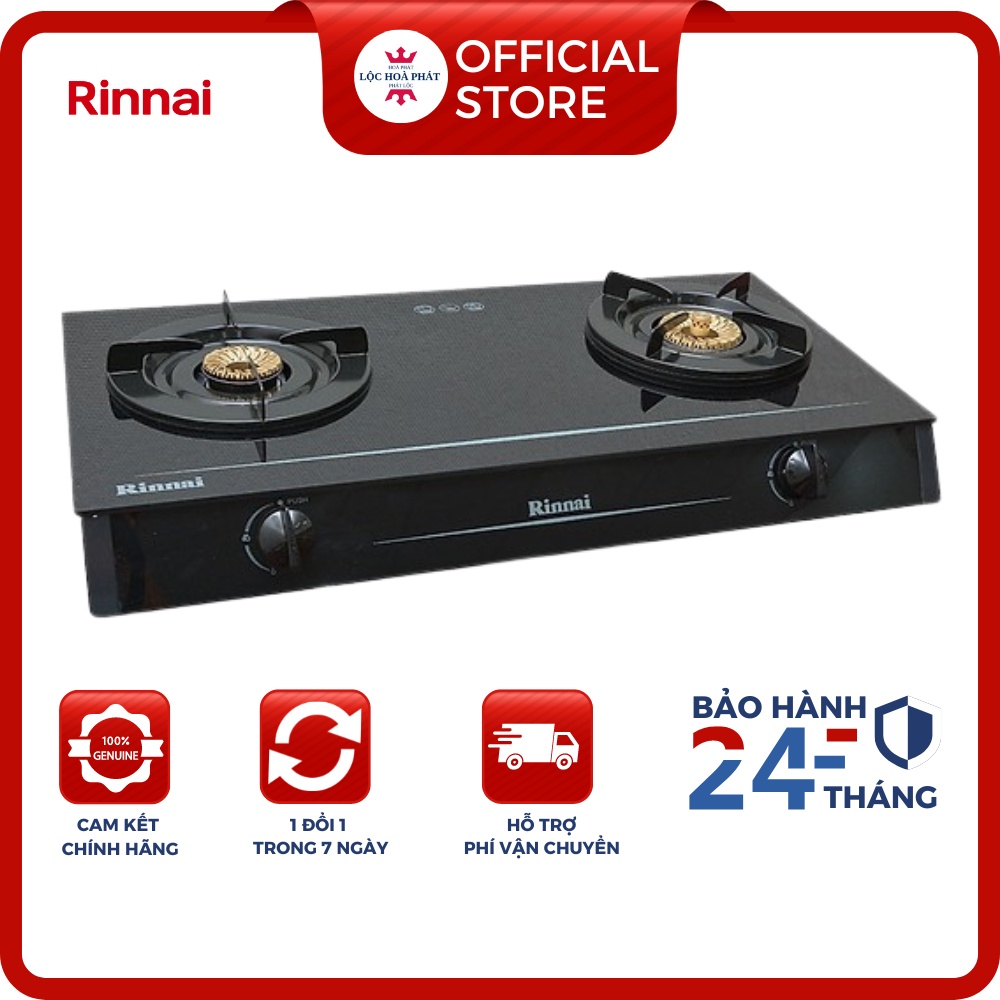 Bếp ga đôi Rinnai RV-7Double Glass L - Ngọn lửa xanh - Tiết kiệm gas - Hàng chính hãng STORE