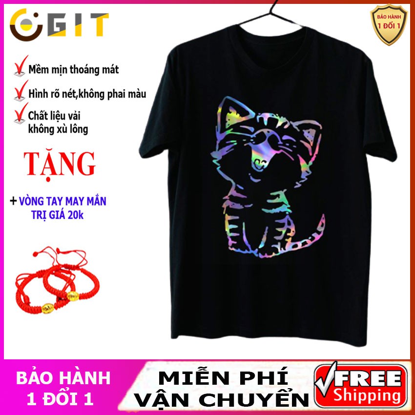 P7MCDT - Áo phông phản quang bảy màu Hình mèo con dễ thương, áo thun nam nữ, quần khaki, quần nữ, sét bộ mặc ở nhà