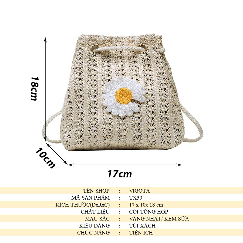 Túi Cói Đeo Chéo Họa Tiết Cúc Họa Mi To Siêu Đẹp Hottren 2021 TX50