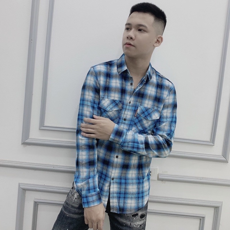 Áo sơ mi nam dài tay có hoạ tiết kẻ caro , Áo sơ mi thời trang bốn mùa phong cách hàn quốc cotton btshop từ 45 đến 75 kg