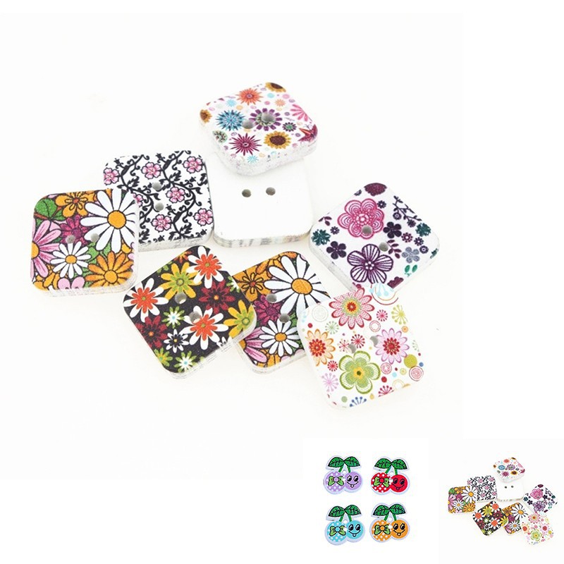 Set 50 khuy gỗ họa tiết xinh xắn