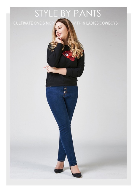 Quần jean dài big size lưng cao 4 nút màu xanh size ngoại cỡ 70-100kgq