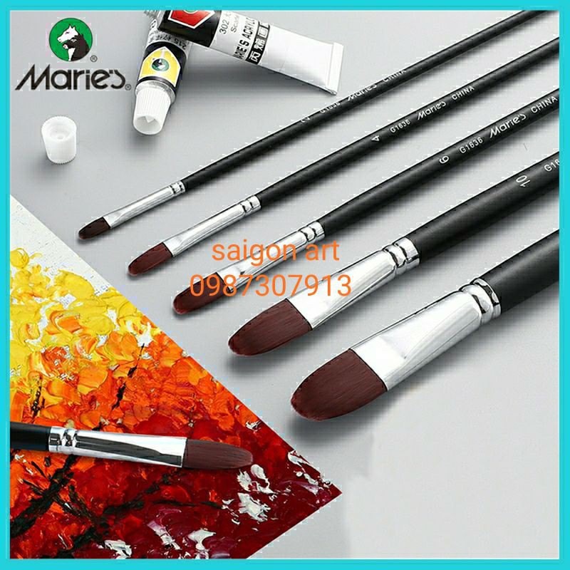 Cọ Vẽ Tranh Acrylic, Màu Nước Chuyên Nghiệp Theo Size Maries G1630