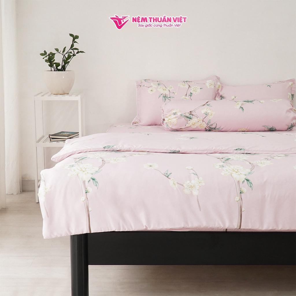 Bộ Ga Giường Tencel Thuần Việt Cao Cấp - Hồng TVM09 (4 Món)
