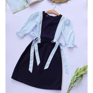 Đầm công sở nữ xinh thiết kế dễ thương tay lỡ bánh bèo cho nàng chân ngắn phối eo nơ hợp đi làm đi chơi - Lux W