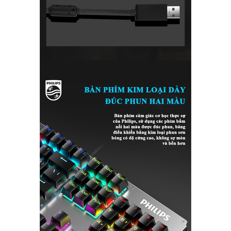 Bàn Phím Cơ Gaming PHILIPS SPK-8404 - Led Gaming Blue Switch + KM TẤM LÓT CHUỘT