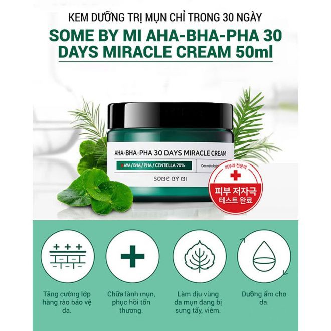 Kem Dưỡng Giảm Mụn Some By Mi AHA-BHA-PHA 30 Days Miracle Cream 50ml