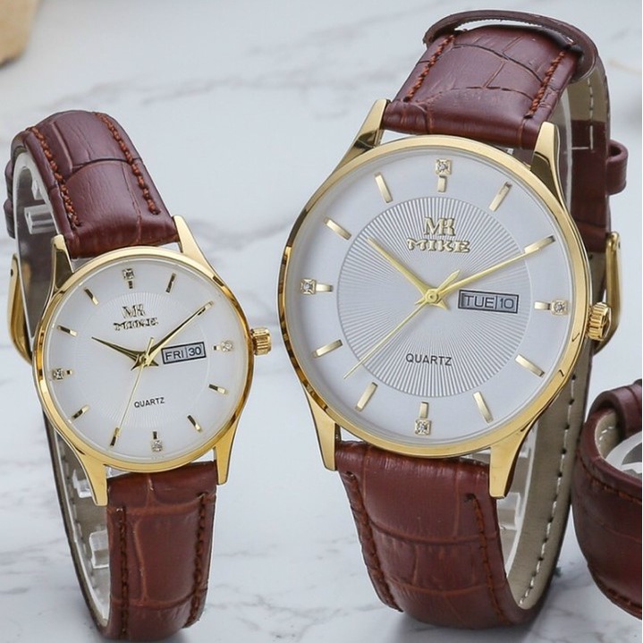 Đồng hồ nam nữ, đồng hồ cặp đôi chính hãng Mike 8390 dây da mặt tròn, chống nước, bảo hành 12 tháng