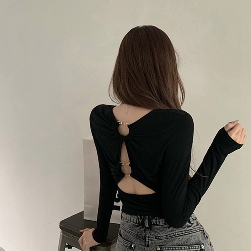 Áo Thun Lửng Tay Dài Hở Lưng Quyến Rũ Dành Cho Nữ