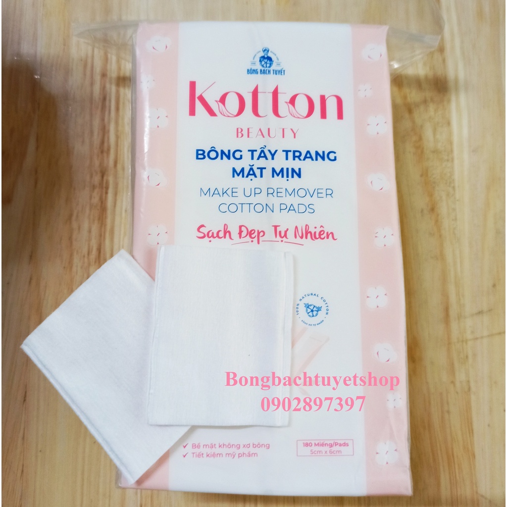 Bông tẩy trang Merilynn bề mặt mịn 180 miếng/ gói - Bông Kotton Beauty mặt mịn chính hãng Bông Bạch Tuyết