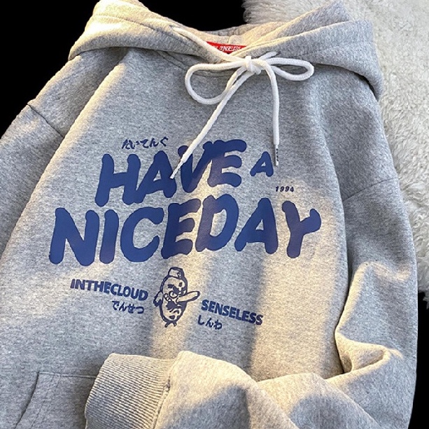 【ZHELIHANGFEI】Áo Hoodie Tay Dài Form Rộng Họa Tiết In Theo Phong Cách Preppy Dễ Phối Đồ