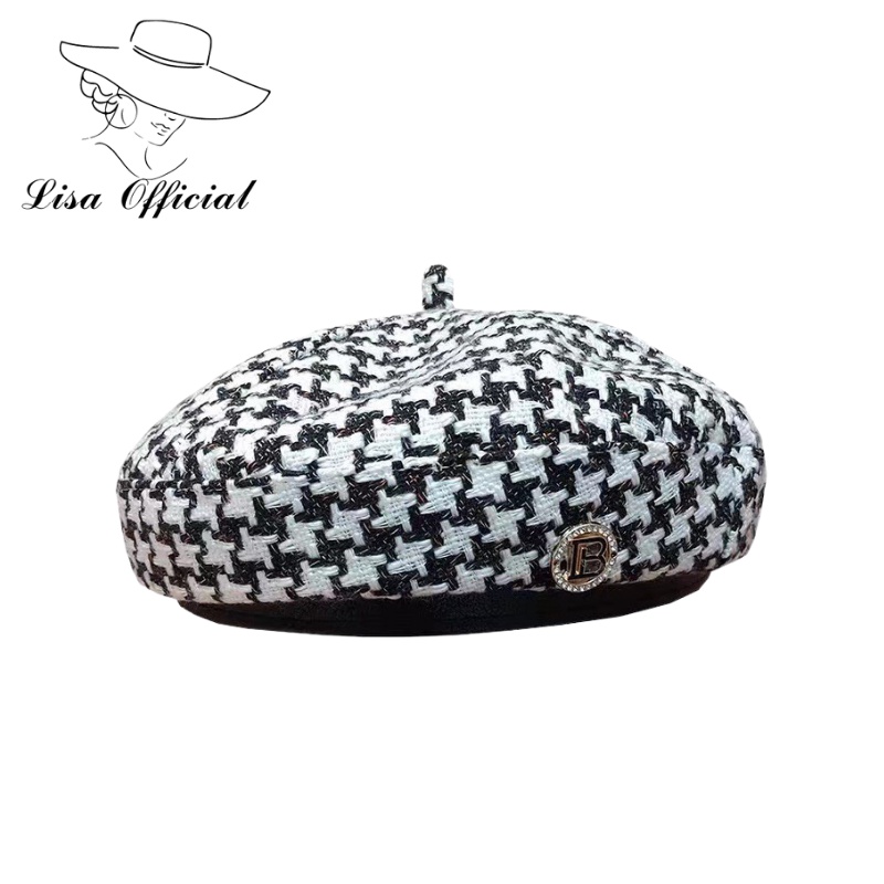 Mũ Nồi Caro  Lisa Official  Nón Beret nữ Dạ Caro Thu Đông Có Dây Rút Cho Nữ - Thời Trang Hàn Quốc - SV-4
