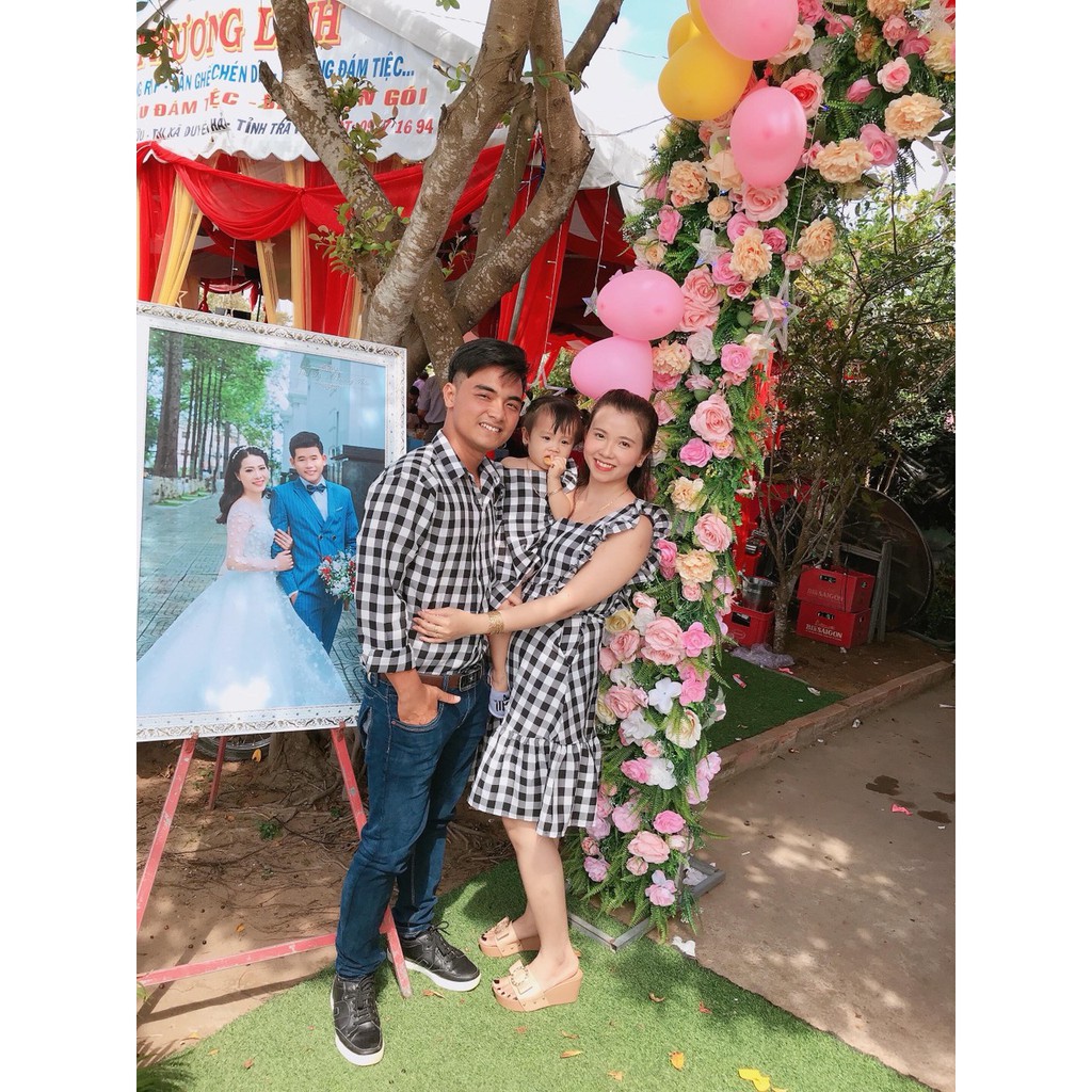 Set Sơ Mi Váy Gia Đình Fig Tree Caro Trắng Đen Mã 133D Kèm Feedback