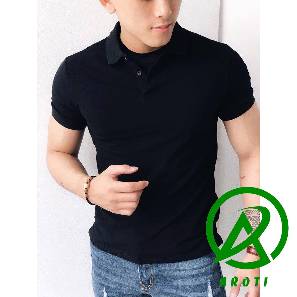 Áo Thun Nam Trơn Cổ Bẻ Cotton Thấm Hút Mồ Hôi Hàng Đẹp Màu Đen TA114 SP1